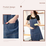 Tạp dề denim không tay, kiểu yếm, màu denim xanh, quần yếm bếp, kích thước 71x65cm