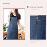 Tạp dề denim không tay, kiểu yếm, màu denim xanh, quần yếm bếp, kích thước 71x65cm