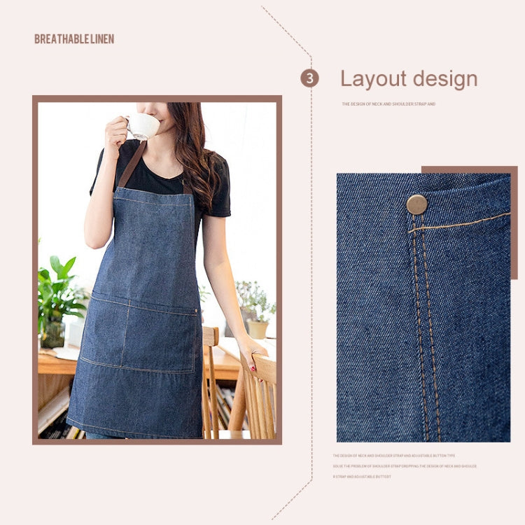 Tạp dề denim không tay, kiểu yếm, màu denim xanh, quần yếm bếp, kích thước 71x65cm