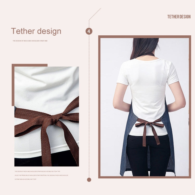 Tạp dề denim không tay, kiểu yếm, màu denim xanh, quần yếm bếp, kích thước 71x65cm