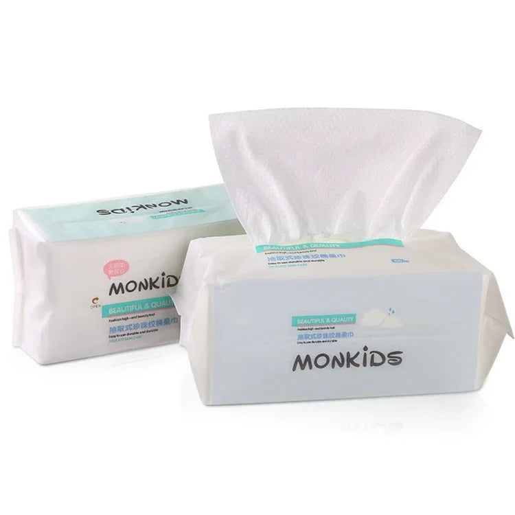 Khăn mặt dùng một lần MONKIDS KS037 khăn làm sạch ngọc trai bông nguyên chất dày, 100 tờ kết cấu ngọc trai