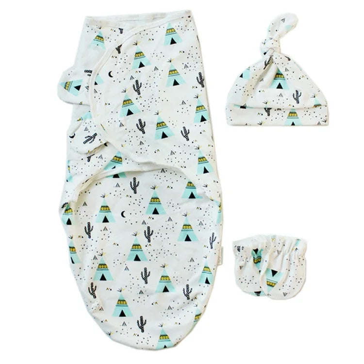 Bộ túi khăn tắm và túi ngủ cotton cho bé mùa xuân và mùa hè, mũ vải đan, S (50x70 CM), L (60x75 CM)