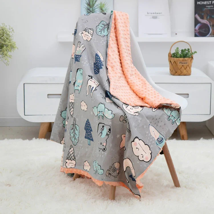 Chăn bông cotton hoạt hình cho bé, có thể giặt, dùng làm tấm phủ xe đẩy
