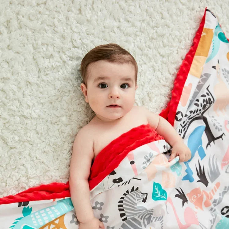 Chăn bông cotton hoạt hình cho bé, có thể giặt, dùng làm tấm phủ xe đẩy