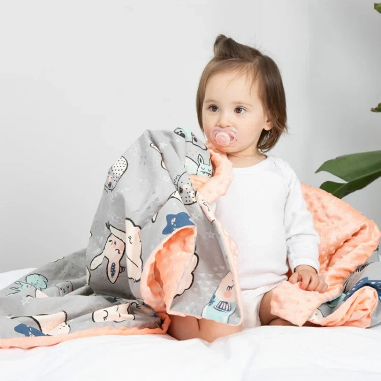 Chăn bông cotton hoạt hình cho bé, có thể giặt, dùng làm tấm phủ xe đẩy