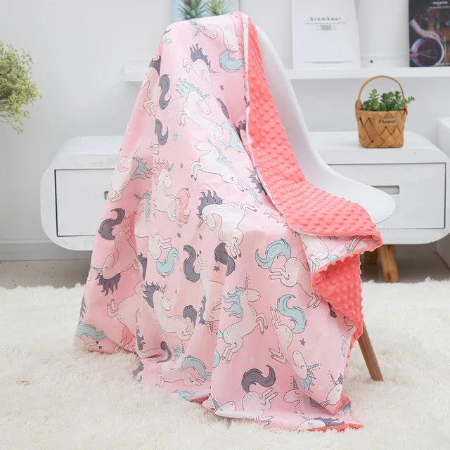 Chăn bông cotton hoạt hình cho bé, có thể giặt, dùng làm tấm phủ xe đẩy