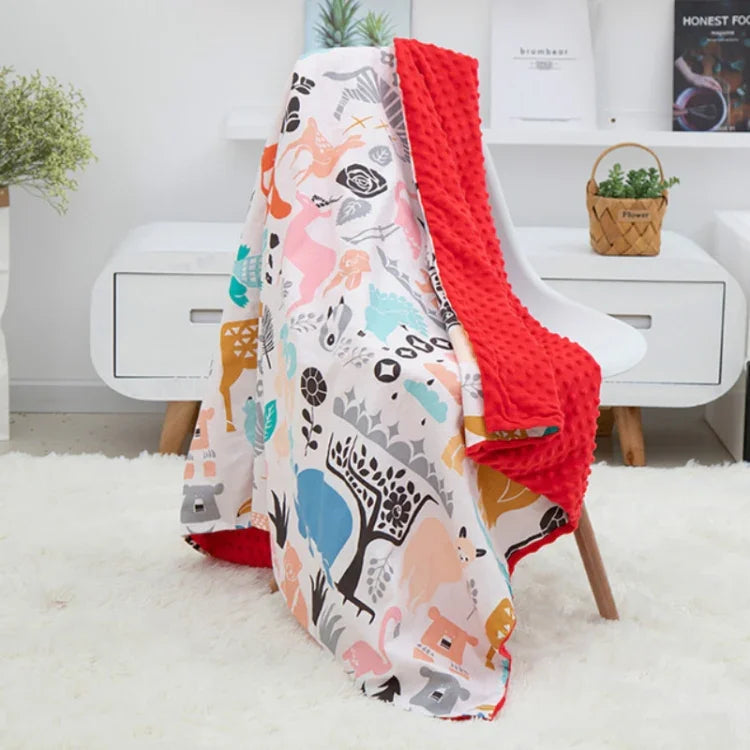 Chăn bông cotton hoạt hình cho bé, có thể giặt, dùng làm tấm phủ xe đẩy