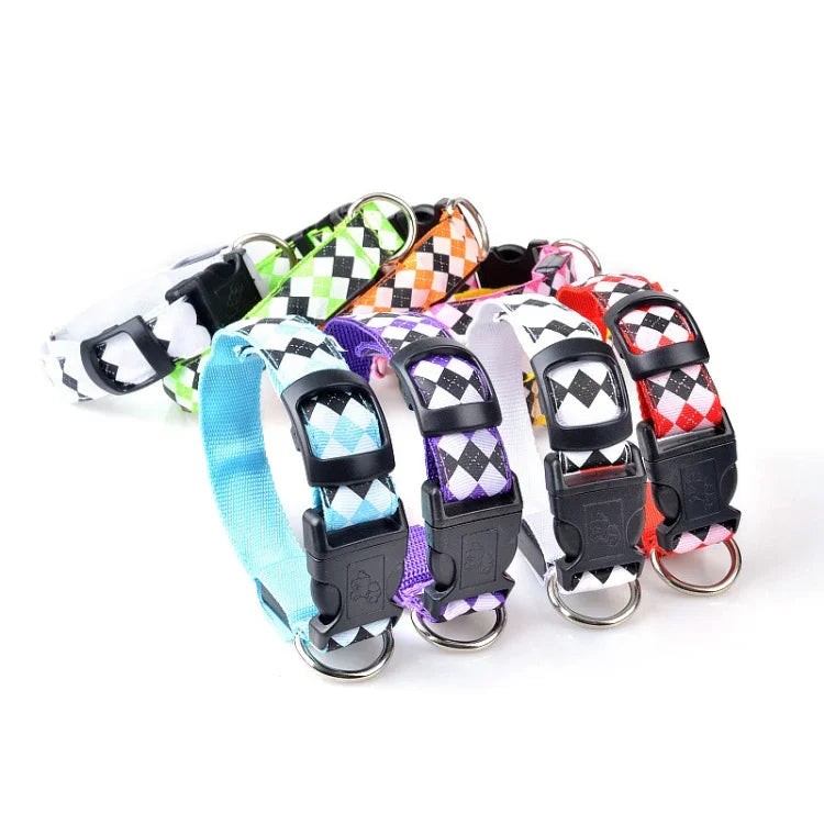 Dây dắt chó phát sáng LED sạc lại, họa tiết kẻ ca rô, vòng cổ cho chó nhỏ và trung bình, L, XL