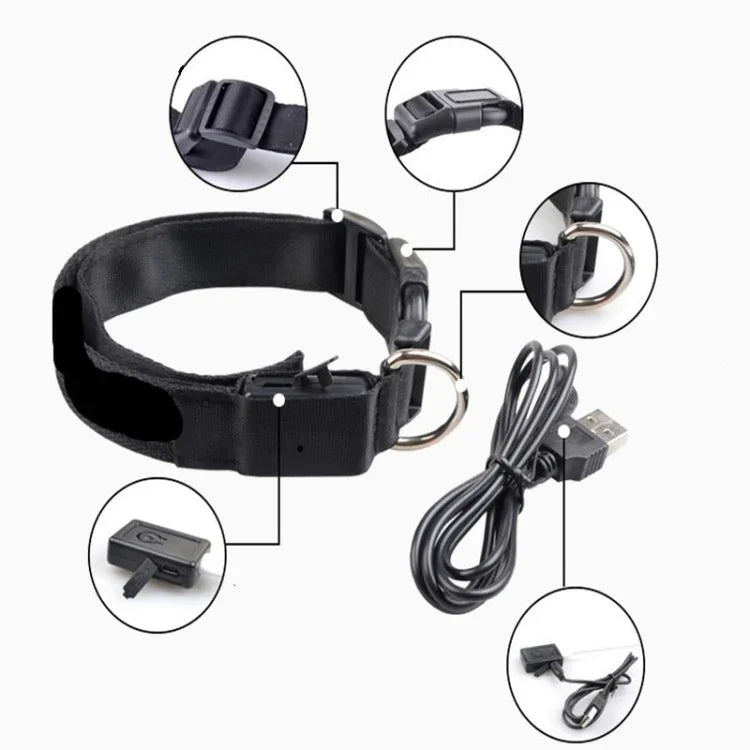 Dây dắt chó phát sáng LED sạc lại, họa tiết kẻ ca rô, vòng cổ cho chó nhỏ và trung bình, L, XL
