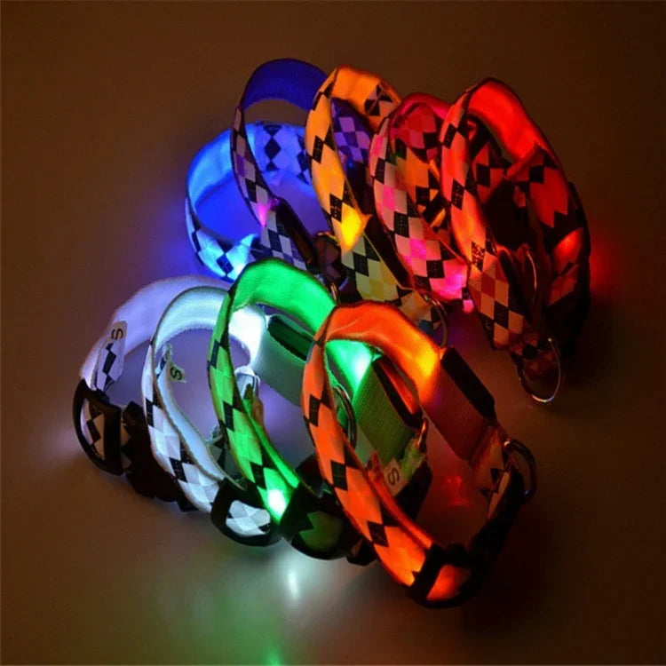 Dây dắt chó phát sáng LED sạc lại, họa tiết kẻ ca rô, vòng cổ cho chó nhỏ và trung bình, L, XL