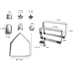 Khuôn bánh quy thép không gỉ 3D 10 trong 1 hình nhà bánh gừng Giáng Sinh, khuôn bánh gừng (10 trong 1)