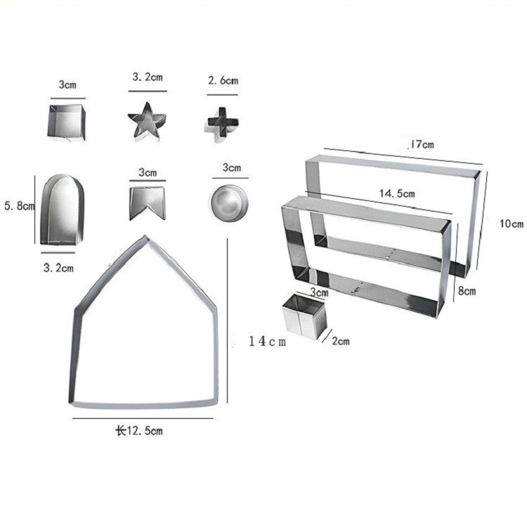 Khuôn bánh quy thép không gỉ 3D 10 trong 1 hình nhà bánh gừng Giáng Sinh, khuôn bánh gừng (10 trong 1)
