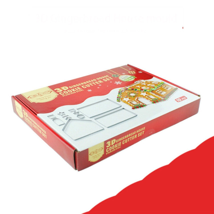 Khuôn bánh quy thép không gỉ 3D 10 trong 1 hình nhà bánh gừng Giáng Sinh, khuôn bánh gừng (10 trong 1)