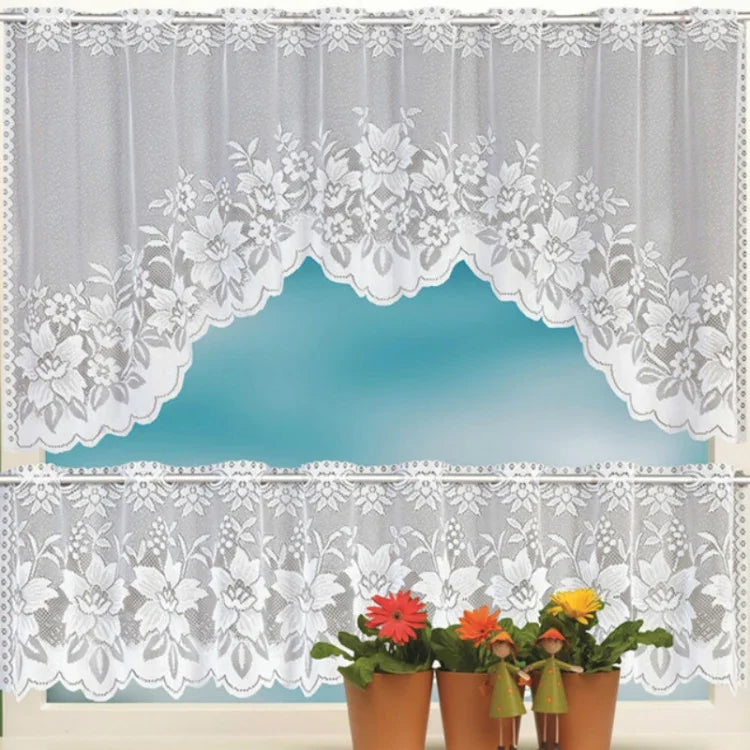 Rèm cà phê trắng trong suốt vải tuyn ren jacquard dệt kim xuyên thấu rèm phòng ngủ, rèm dưới, rèm trên, rèm trên và dưới