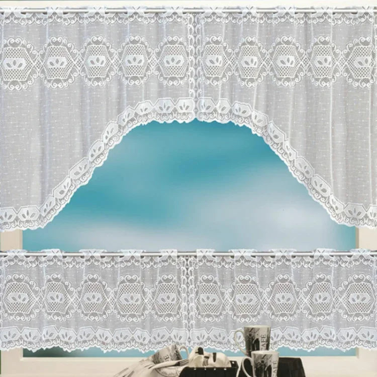Rèm cà phê trắng trong suốt vải tuyn ren jacquard dệt kim xuyên thấu rèm phòng ngủ, rèm dưới, rèm trên, rèm trên và dưới