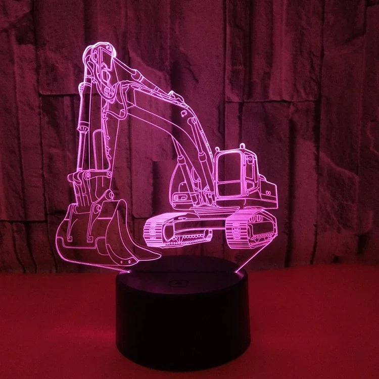 Đèn 3D máy xúc 3W điều khiển cảm ứng màu sắc đèn bàn nhỏ sáng tạo, công tắc cảm ứng đế đen, công tắc cảm ứng + điều khiển từ xa đế đen, công tắc cảm ứng đế nứt, công tắc cảm ứng + điều khiển từ xa đế nứt