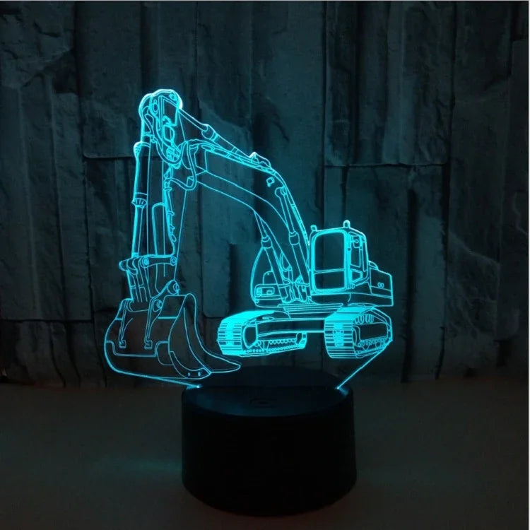 Đèn 3D máy xúc 3W điều khiển cảm ứng màu sắc đèn bàn nhỏ sáng tạo, công tắc cảm ứng đế đen, công tắc cảm ứng + điều khiển từ xa đế đen, công tắc cảm ứng đế nứt, công tắc cảm ứng + điều khiển từ xa đế nứt
