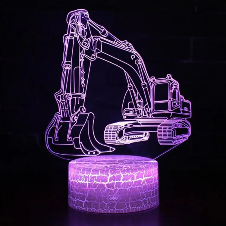 Đèn 3D máy xúc 3W điều khiển cảm ứng màu sắc đèn bàn nhỏ sáng tạo, công tắc cảm ứng đế đen, công tắc cảm ứng + điều khiển từ xa đế đen, công tắc cảm ứng đế nứt, công tắc cảm ứng + điều khiển từ xa đế nứt
