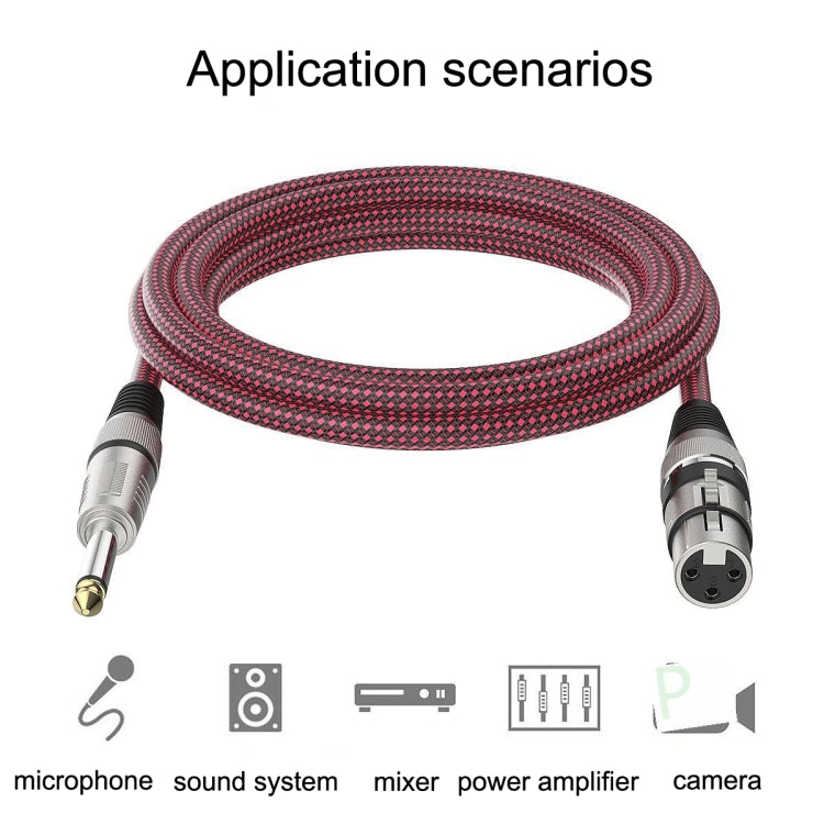Cáp micro cân bằng TRS 6.35mm đực sang Caron cái màu đỏ và đen, dài 0.5m, 1m, 1.8m, 3m, 5m, 8m, 10m, 12m, 15m, 20m, 25m, 30m