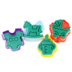 Khuôn bánh quy 3D bộ sưu tập em bé 4 trong 1, dụng cụ ép fondant, giao màu ngẫu nhiên, bộ 4 trong 1 3D em bé