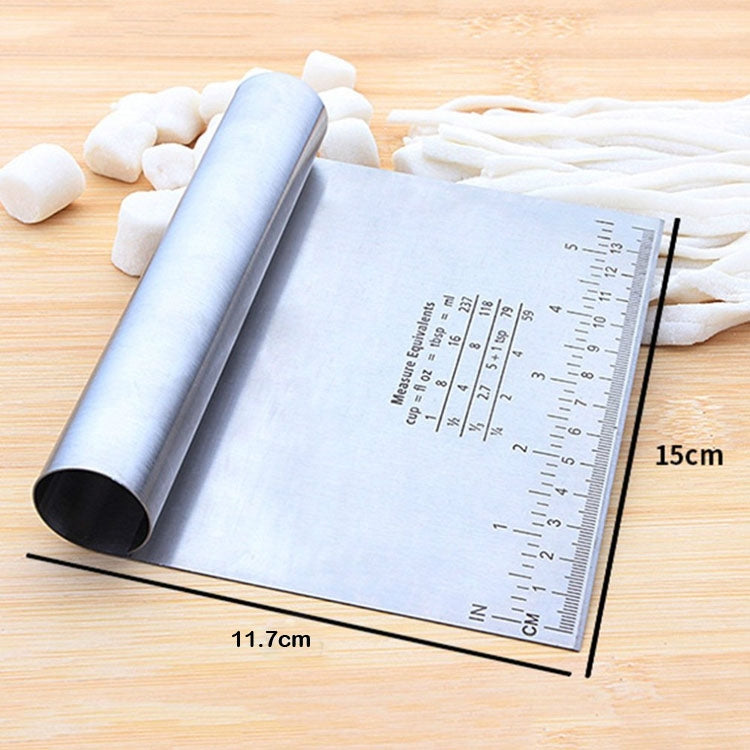 Dụng cụ cắt mì bằng thép không gỉ bền có thang đo, dụng cụ làm bánh, cắt mì (màu bạc)