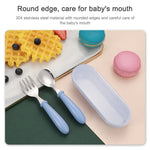 Bộ 3 món thìa và dĩa bằng thép không gỉ 304, hộp đựng, bộ đồ ăn dễ thương cho bé mẫu giáo