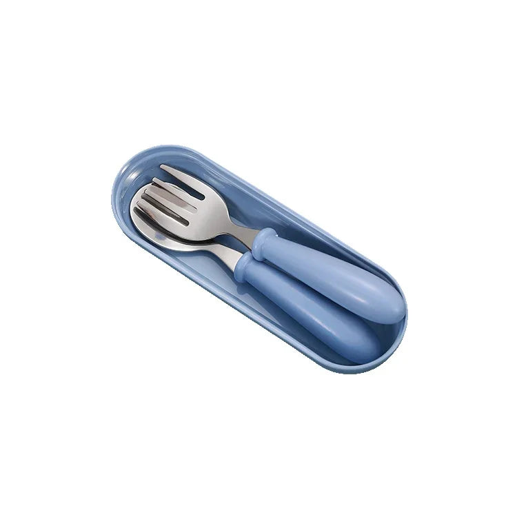 Bộ 3 món thìa và dĩa bằng thép không gỉ 304, hộp đựng, bộ đồ ăn dễ thương cho bé mẫu giáo