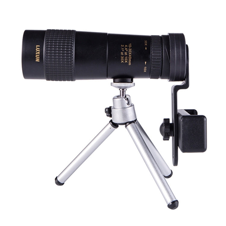 Ống nhòm đơn trục HD công suất cao LUXUN 10-30x40, ống nhòm mini cho điện thoại, kèm kẹp điện thoại và chân đế