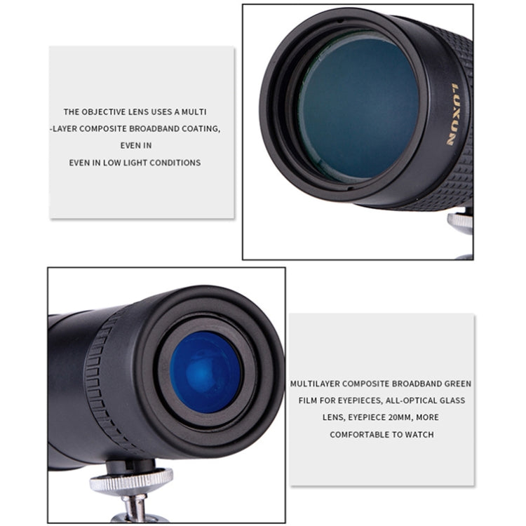 Ống nhòm đơn trục HD công suất cao LUXUN 10-30x40, ống nhòm mini cho điện thoại, kèm kẹp điện thoại và chân đế