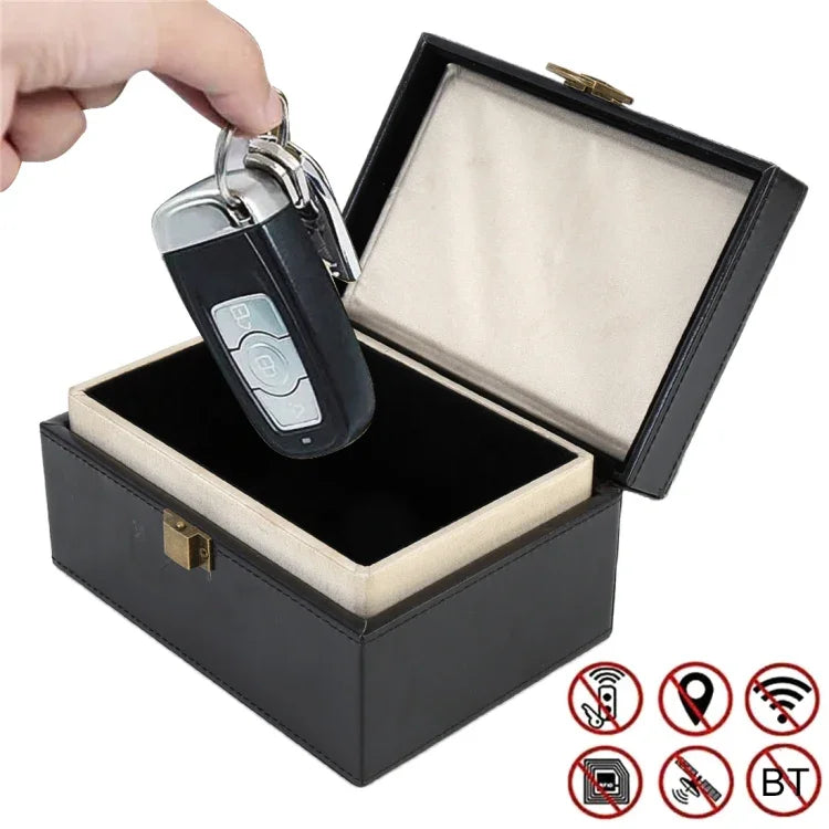 Hộp Quà PU Gập Chống Nhiễu Tín Hiệu Điện Thoại Di Động, Hộp Chống Trộm An Toàn, Màu Đen