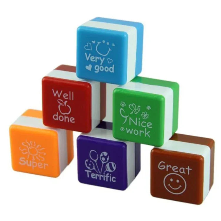 24 cái / hộp Con dấu vuông nhựa hoạt hình nhận xét của giáo viên, con dấu màu sắc, đồ chơi con dấu cho trẻ em, con dấu vuông