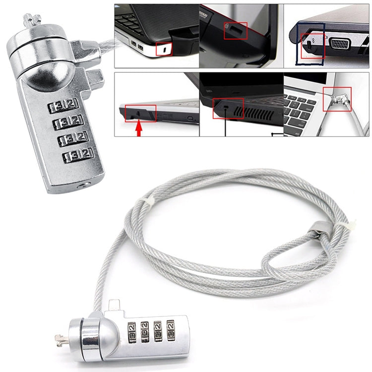 Khóa máy tính bốn số, khóa mật khẩu chống trộm đa năng cho sổ tay, đường kính 3,5 mm, dài 1,2 m