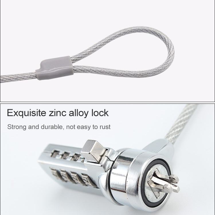 Khóa máy tính bốn số, khóa mật khẩu chống trộm đa năng cho sổ tay, đường kính 3,5 mm, dài 1,2 m