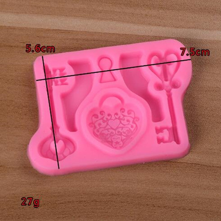 2 cái khuôn silicone hình chìa khóa khóa tình yêu thực phẩm, dụng cụ trang trí bánh nướng tự làm