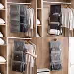 Túi treo gấp 3 lớp 6 ngăn, tổ chức túi xách, màu đen, xám