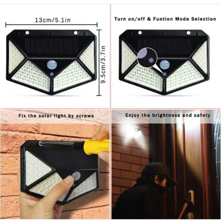 Đèn tường cảm biến năng lượng mặt trời sân trong ngoài trời 100 LED điều chỉnh, đèn ban công sân vườn nhỏ, đèn đường nhỏ, 1 chiếc 100 LED, 2 chiếc 100 LED