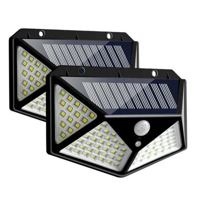 Đèn tường cảm biến năng lượng mặt trời sân trong ngoài trời 100 LED điều chỉnh, đèn ban công sân vườn nhỏ, đèn đường nhỏ, 1 chiếc 100 LED, 2 chiếc 100 LED
