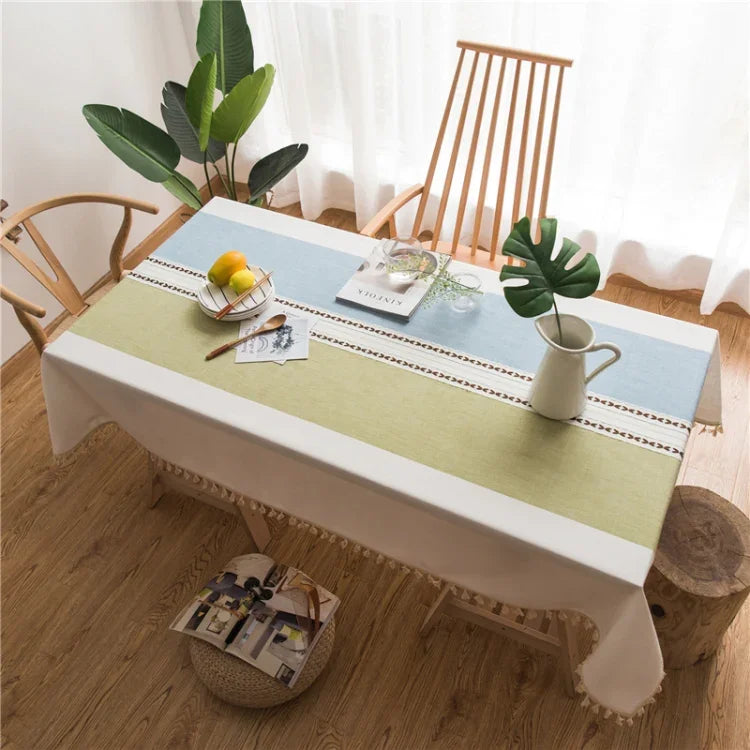 Khăn trải bàn ăn hình chữ nhật vải lanh cotton tua rua tiệc cưới bữa tiệc bếp trang trí nhà, 100x140cm, 140x140cm, 140x160cm, 140x180cm, 140x200cm, 140x220cm, 140x250cm, 140x260cm, 140x300cm