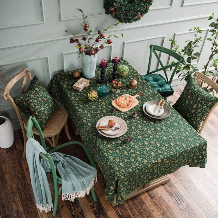 Khăn trải bàn tiệc Giáng Sinh vải lanh cotton hình chữ nhật phủ bàn ăn mạ đồng, 100x140cm, 140x140cm, 140x160cm, 140x180cm, 140x200cm, 140x220cm, 140x240cm, 140x260cm, 140x300cm, 90x90cm