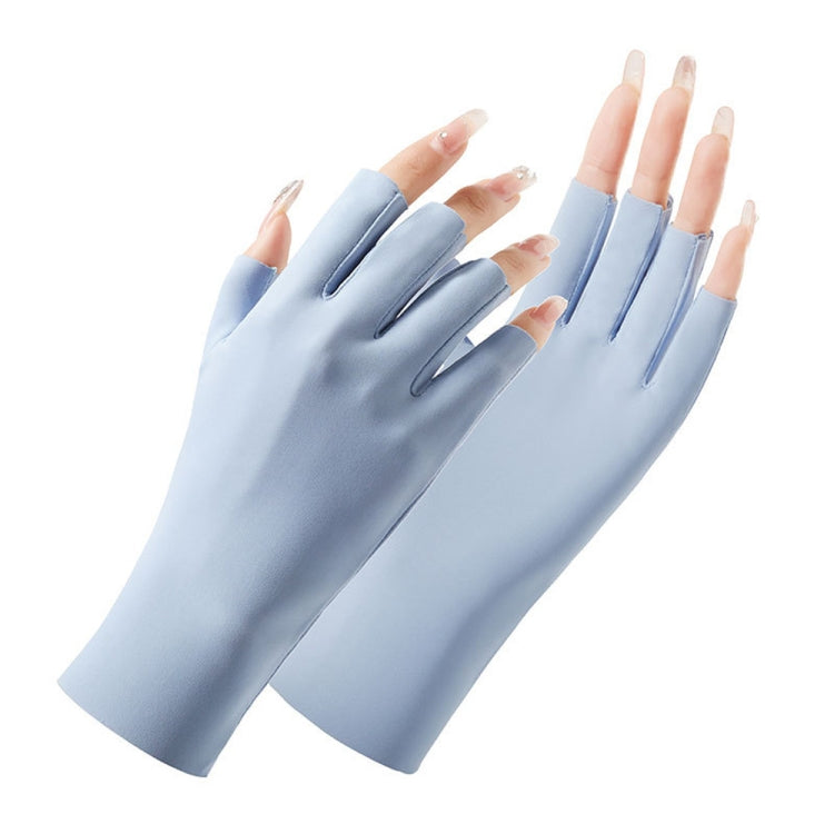 Găng tay chống nắng nữ nửa ngón bằng lụa lạnh, kiểu dáng: ngón giữa, ngón liền