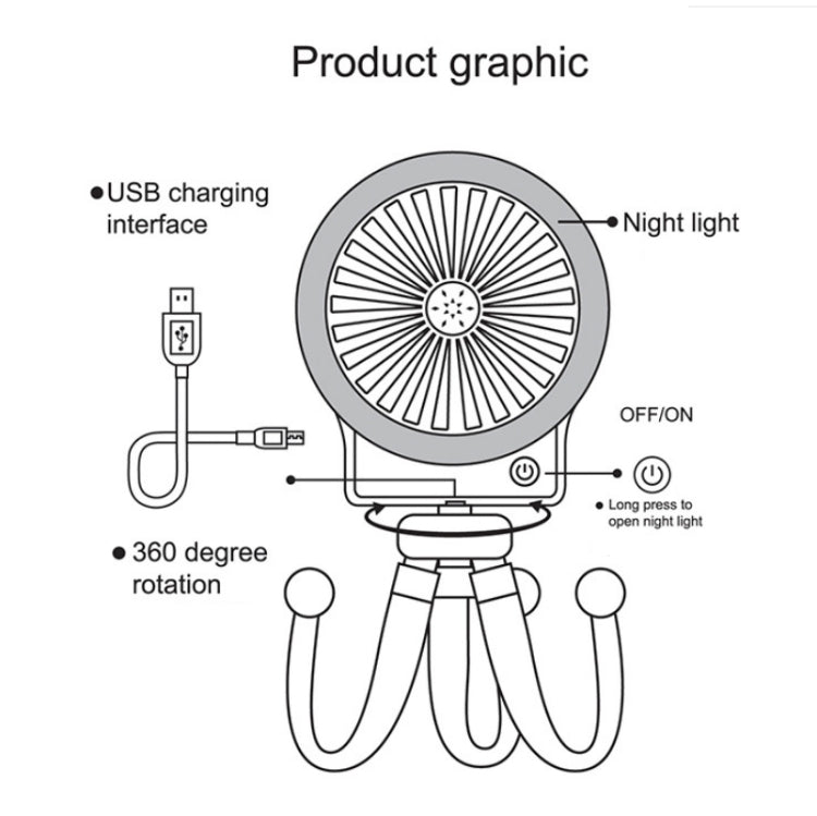 Quạt đèn ngủ bạch tuộc mini cho trẻ em, dễ thương, xe đẩy em bé, quạt sạc USB di động, giao màu ngẫu nhiên