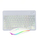 Bộ bàn phím và chuột Bluetooth 10 inch có đèn nền RGB nhiều màu cho điện thoại di động / máy tính bảng, màu đen, trắng