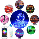 Dây đèn LED điều khiển âm thanh thông minh Bluetooth, chống nước 5050 RGB nhiều màu sắc, dải đèn LED với điều khiển từ xa 24 phím, 5M 150 đèn LED, 5M 300 đèn LED, 10M 300 đèn LED, 10M 600 đèn LED, 15M 450 đèn LED, 20M 360 đèn LED, 30M 540 đèn LED