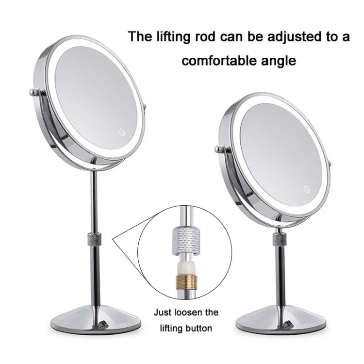 Gương trang điểm LED để bàn hai mặt hình tròn có thể nâng lên, gương phóng đại, gương phẳng + phóng đại 3 lần (mẫu pin 8 inch), gương phẳng + phóng đại 5 lần (mẫu pin 8 inch), gương phẳng + phóng đại 7 lần (mẫu pin 8 inch)