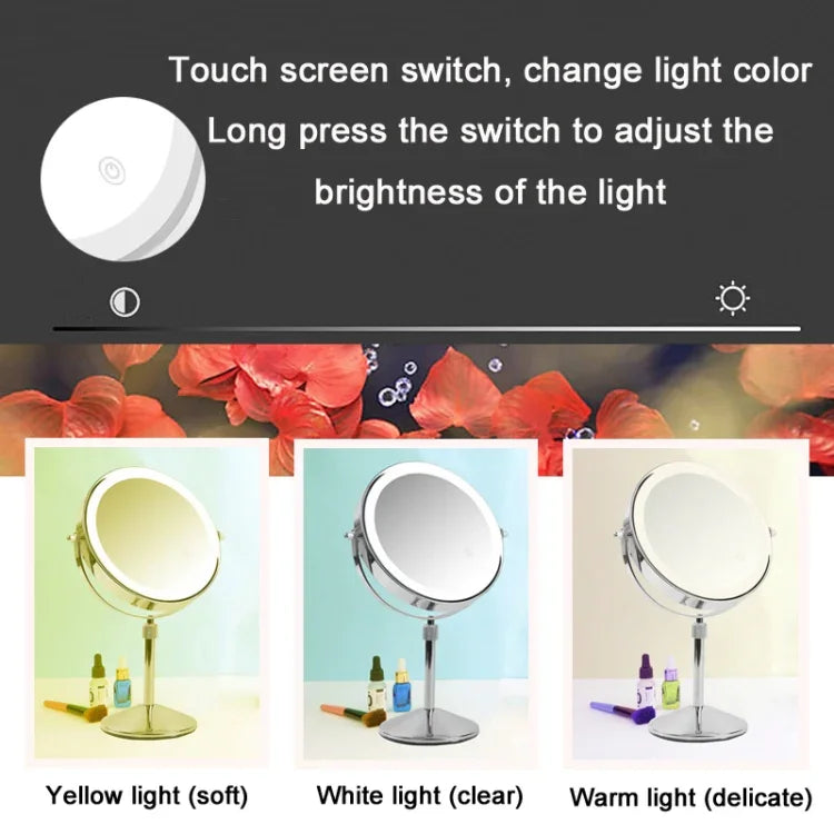 Gương trang điểm LED để bàn hai mặt hình tròn có thể nâng lên, gương phóng đại, gương phẳng + phóng đại 3 lần (mẫu pin 8 inch), gương phẳng + phóng đại 5 lần (mẫu pin 8 inch), gương phẳng + phóng đại 7 lần (mẫu pin 8 inch)