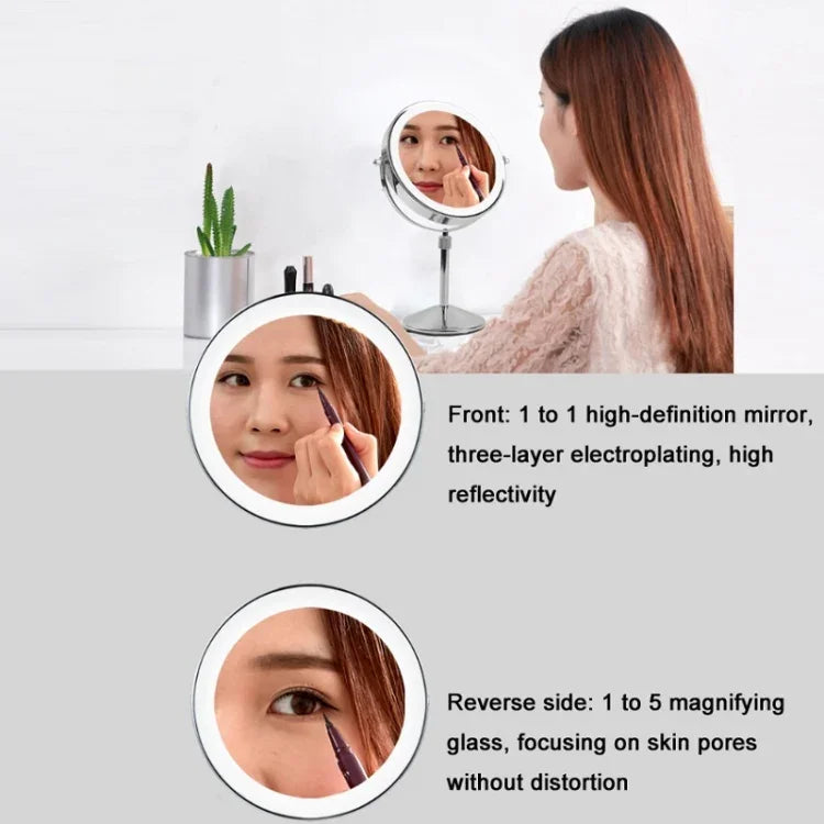 Gương trang điểm LED để bàn hai mặt hình tròn có thể nâng lên, gương phóng đại, gương phẳng + phóng đại 3 lần (mẫu pin 8 inch), gương phẳng + phóng đại 5 lần (mẫu pin 8 inch), gương phẳng + phóng đại 7 lần (mẫu pin 8 inch)