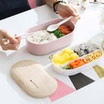 Hộp cơm trưa hình bầu dục đơn giản, hộp sushi bằng gỗ kín chống rò rỉ kèm dao kéo, một lớp