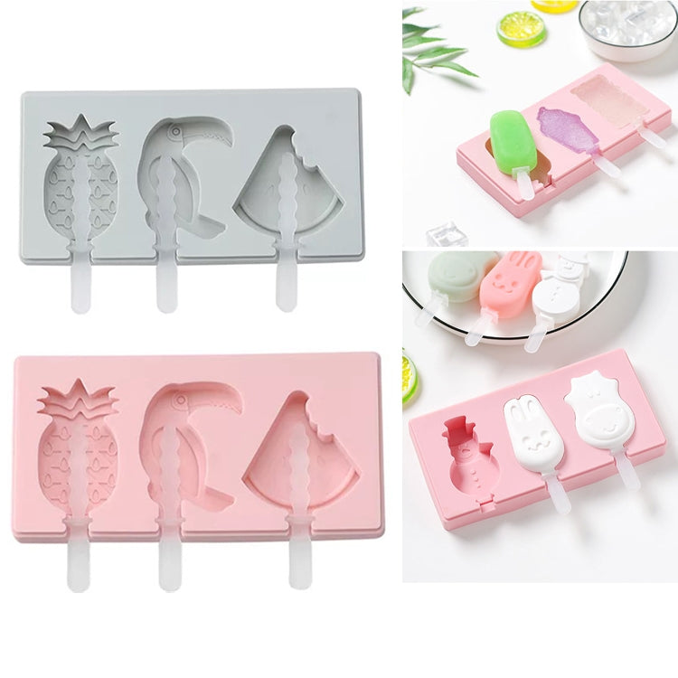 Khuôn làm kem que tự làm bằng silicone hình hoạt hình có nắp, giao màu ngẫu nhiên, hình chim gõ kiến trái cây, kem, người tuyết, hà mã, thỏ
