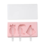 Khuôn làm kem que tự làm bằng silicone hình hoạt hình có nắp, giao màu ngẫu nhiên, hình chim gõ kiến trái cây, kem, người tuyết, hà mã, thỏ