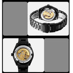 Đồng hồ cơ tự động lộ máy dây thép nam SKMEI 9194, đen, bạc, mặt đen vàng, vàng hồng, mặt vàng vàng